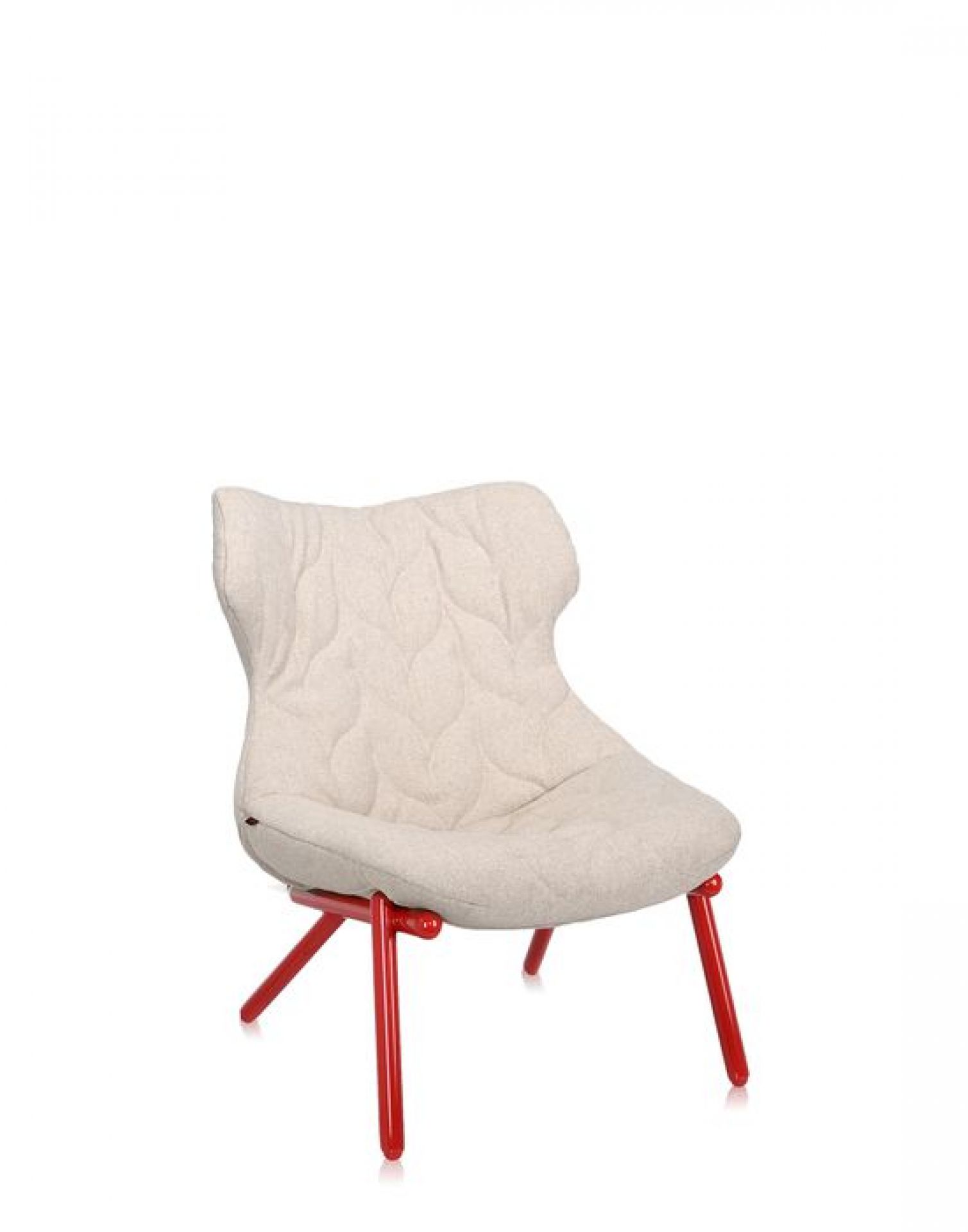 Kartell Foliage Sessel: Bequemer Design-Sessel mit beigem Stoffbezug und rotem Gestell. Moderner Loungesessel für Wohnzimmer und Büro.